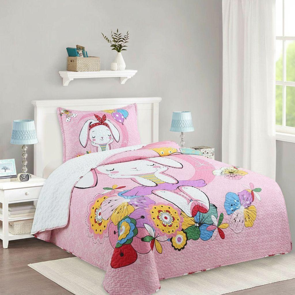 Cubrecama Quilt Sherpa 1.5 - Varios Modelos W.m G Coral Claro Diseño Rosado-2