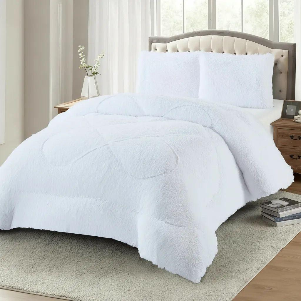 Plumon Pluch Para Colchón 2 Plazas Suave Y Cómoda Blanco Peludo-1