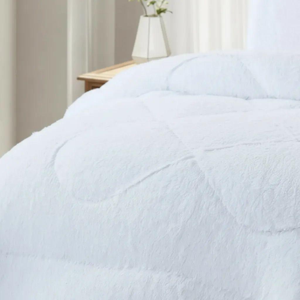 Plumon Pluch Para Colchón 2 Plazas Suave Y Cómoda Blanco Peludo-2
