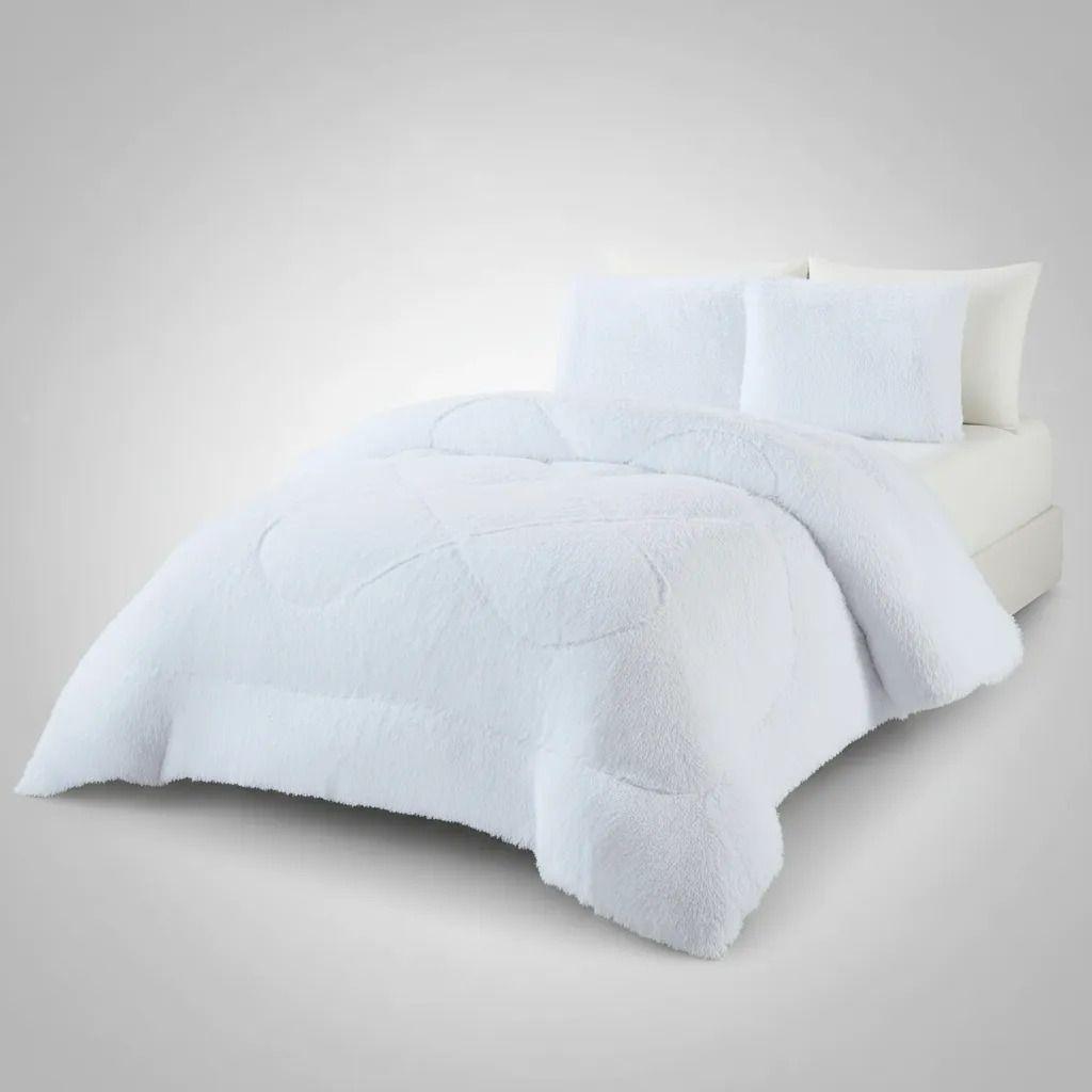 Plumon Pluch Para Colchón 2 Plazas Suave Y Cómoda Blanco Peludo-3