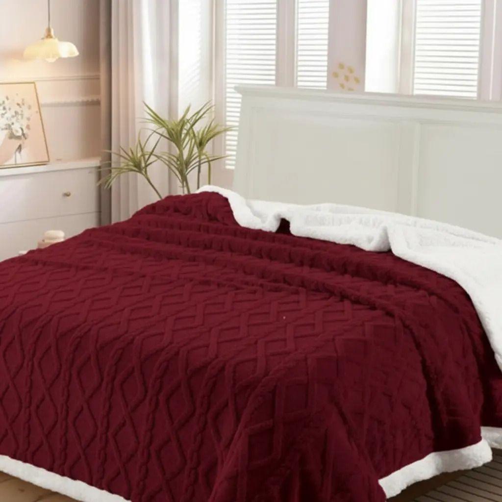 Frazada W.mg Trensado 2 Plazas 230x200 Cm Ligera 1.65 Kg Bordó-3