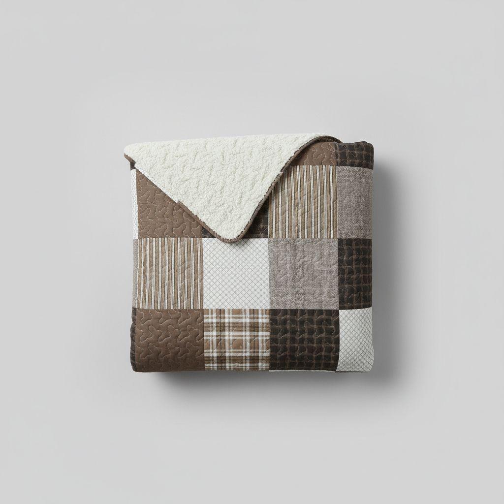 Cubrecama Quilt Sherpa 1.5 - Varios Modelos W.m G Café Cuadros Cafe Y Blanco-3