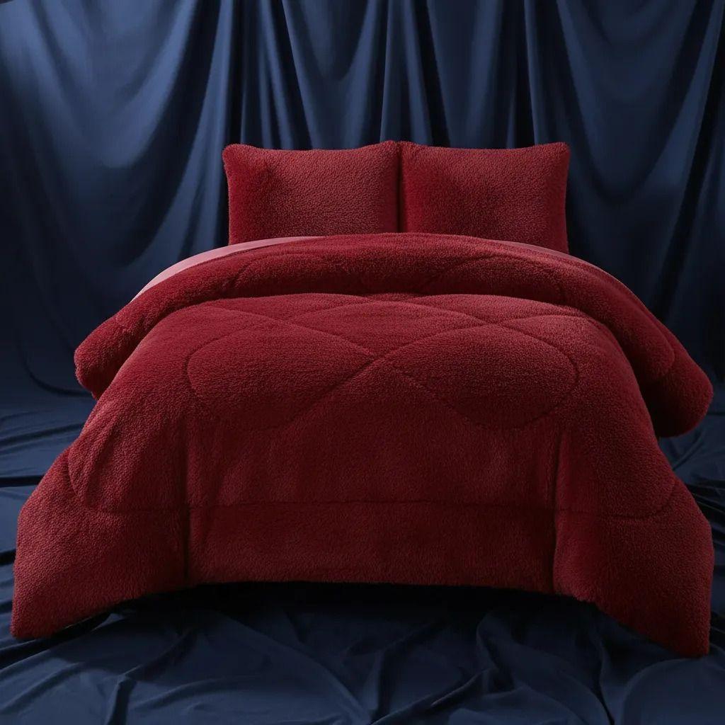 Plumon De Invierno Peludos Con Chiporro 2 Plazas Burdeo Peludo-6