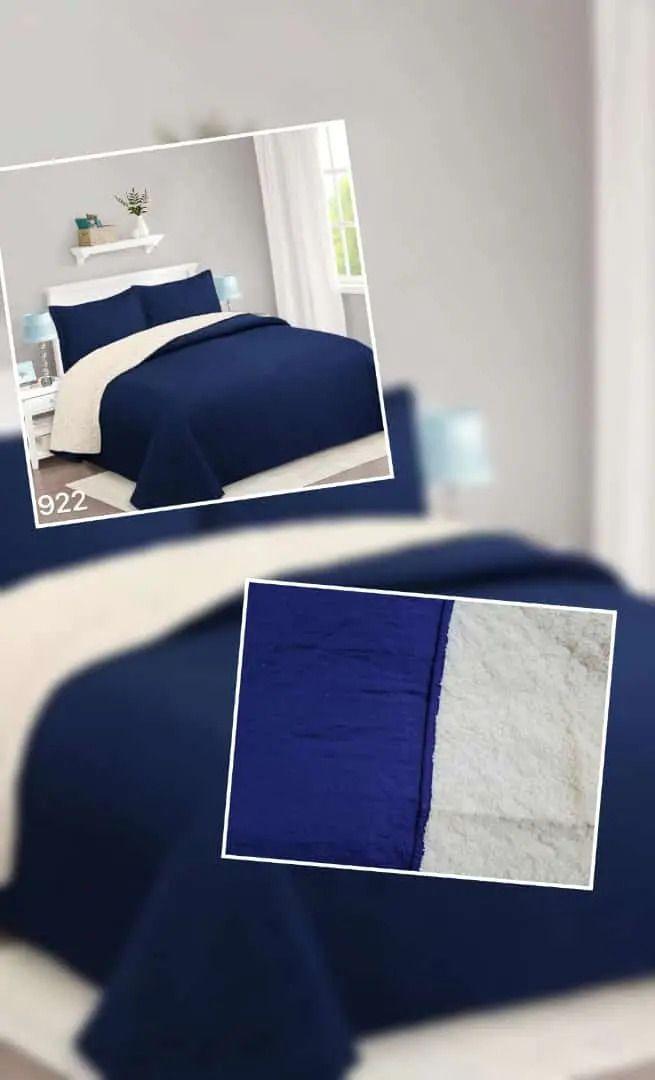Cubrecama Quilt Sherpa 2pl - Varios Modelos W.m G Azul Marino Sólido Moderno Y Elegante-0