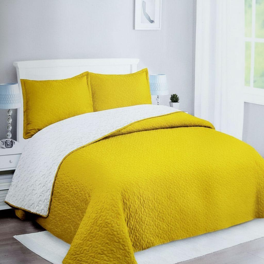 Cubrecama Quilt Sherpa 2pl - Varios Modelos W.m G Amarillo Mostaza Intenso Moderno Y Luminoso-2