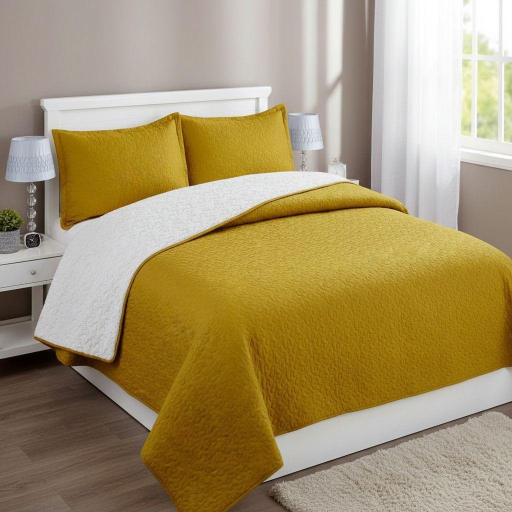 Cubrecama Quilt Sherpa 2pl - Varios Modelos W.m G Amarillo Mostaza Intenso Moderno Y Luminoso-4