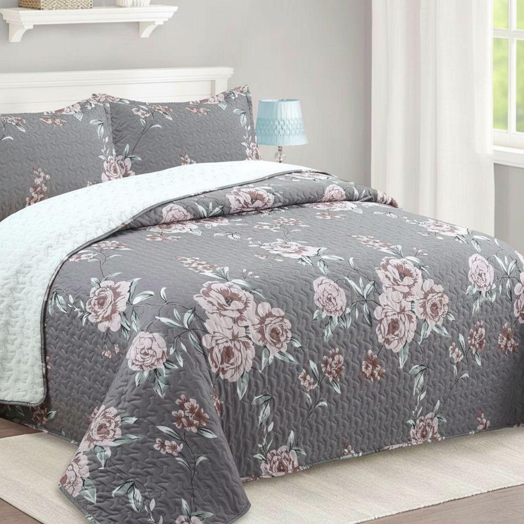 Cubrecama Quilt Sherpa 2pl - Varios Modelos W.m G Rosados Y Beige Estampado Floral-2