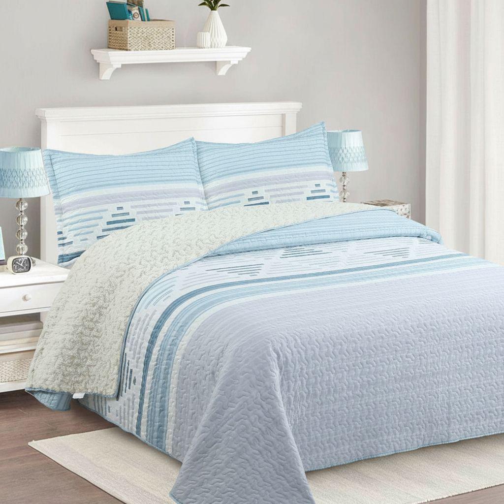 Cubrecama Quilt Sherpa 1.5 - Varios Modelos W.m G Azul Claro Lisa-2