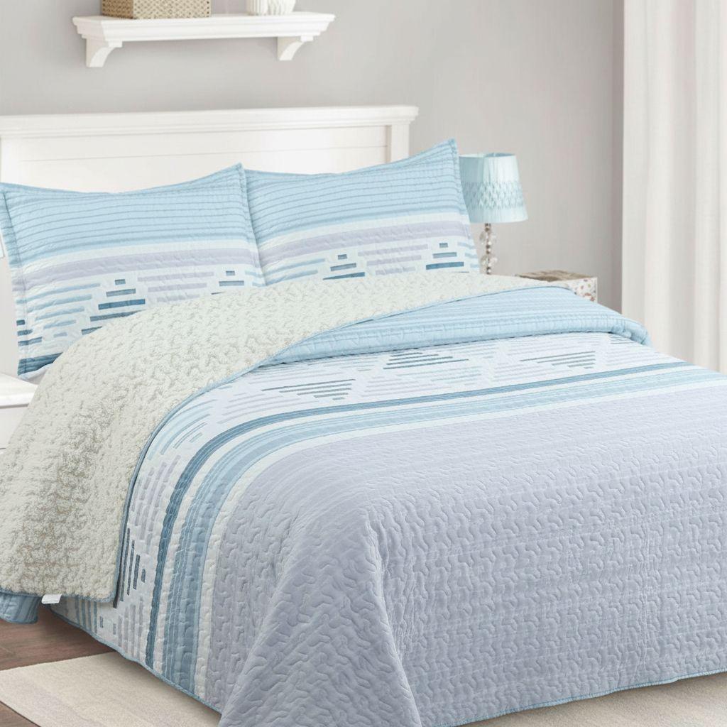 Cubrecama Quilt Sherpa 1.5 - Varios Modelos W.m G Azul Claro Lisa-4