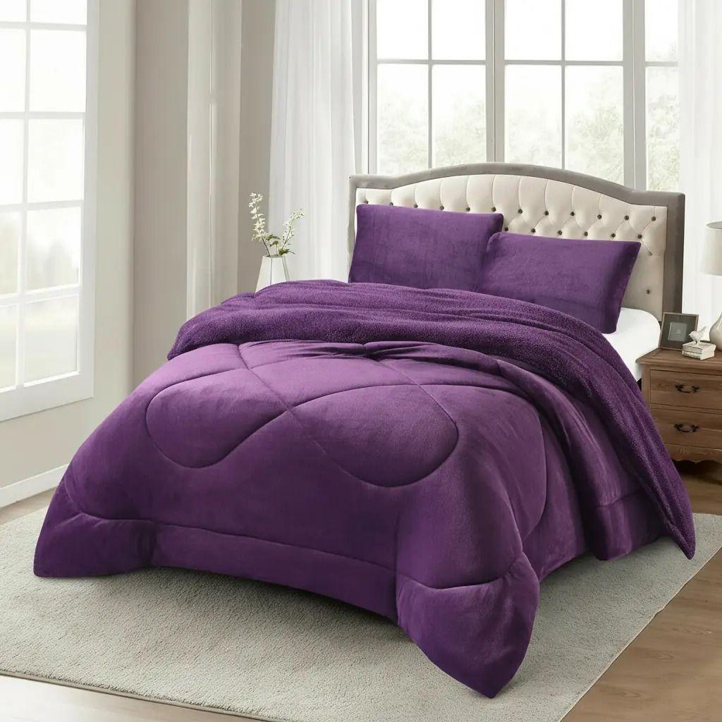 Cobertor Cubrecama Con Chiporro 2 Plazas Morado Liso-3
