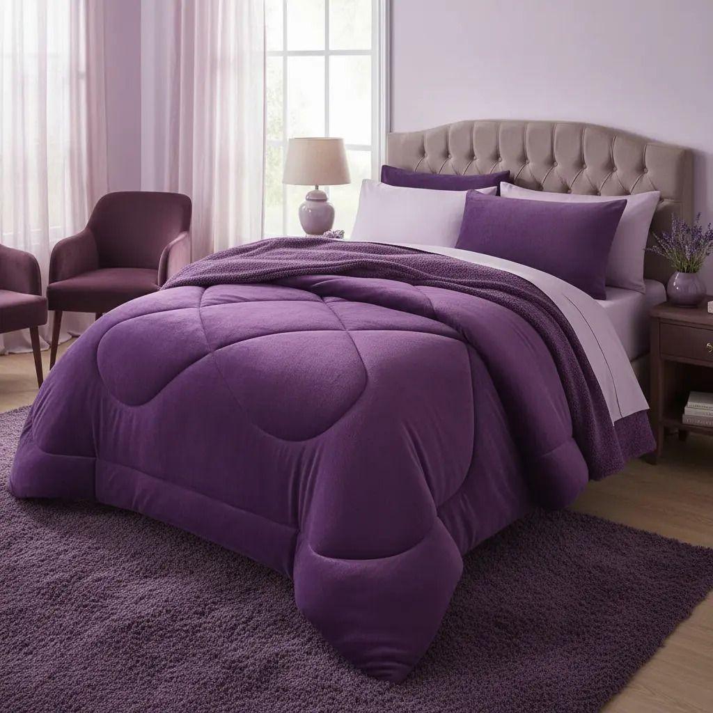 Cobertor Cubrecama Con Chiporro 2 Plazas Morado Liso-6