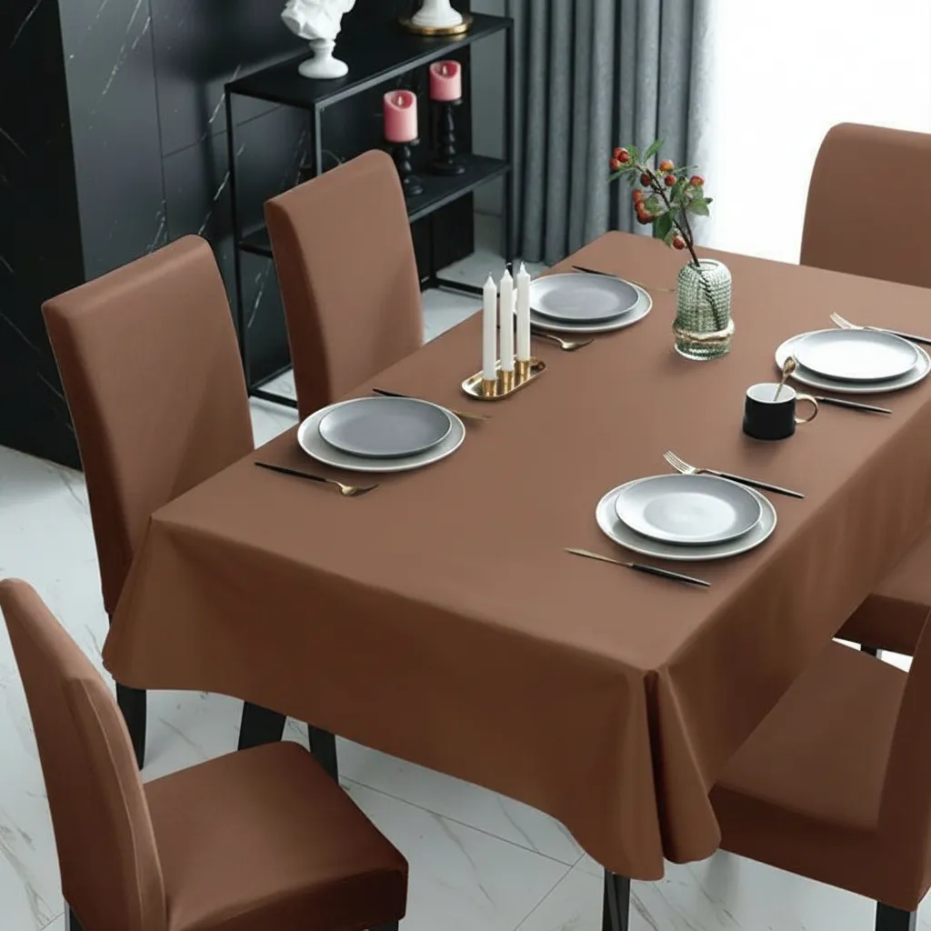 Mantel Rectangular 1.5x2.3 Mas 6 Fundas De Sillas W.m G Z Café Liso-4