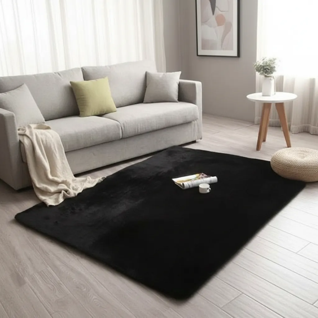 Alfombra Peluda Suave Y Cálida 200x300 Peludita Negro-4