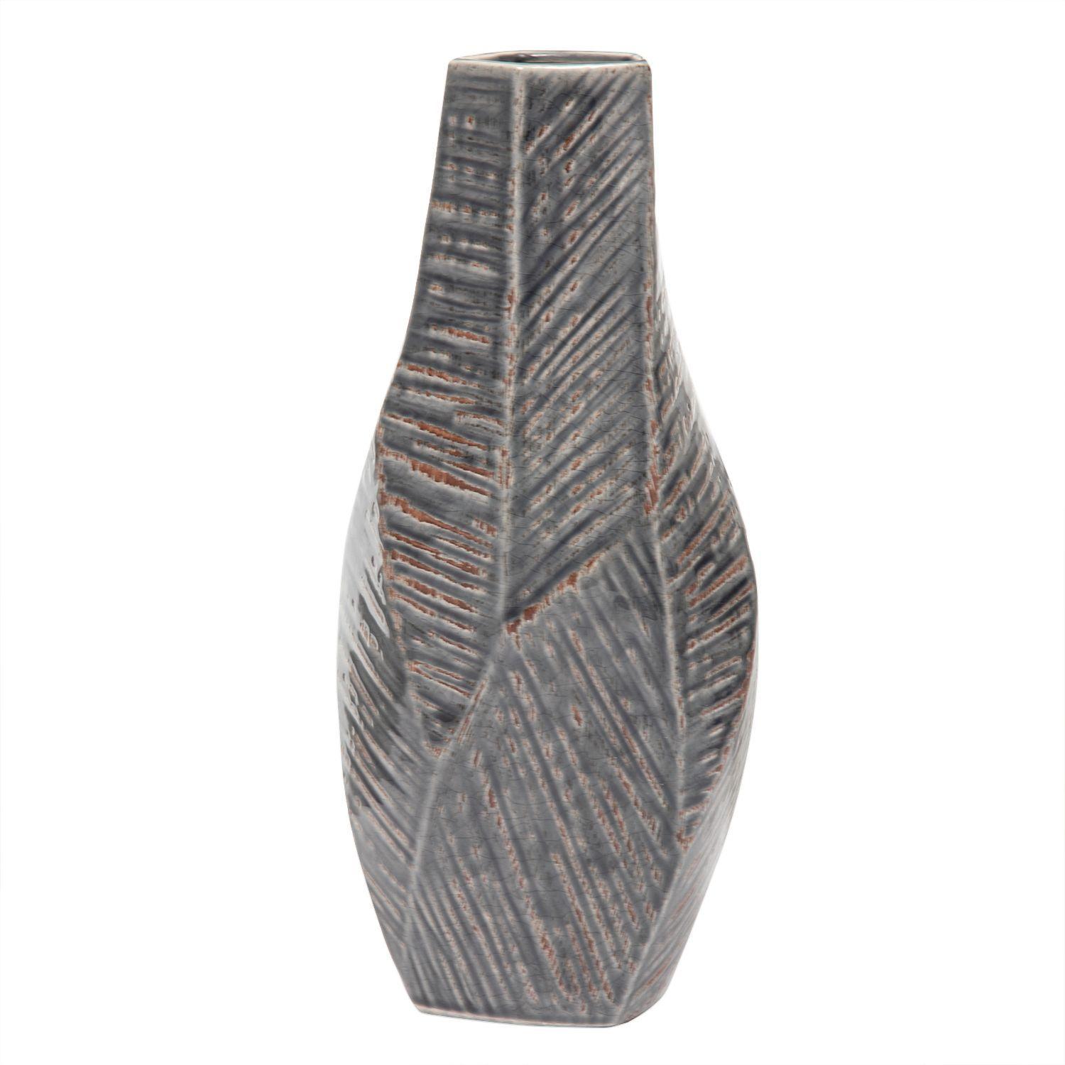 Florero Hojas Gris -0