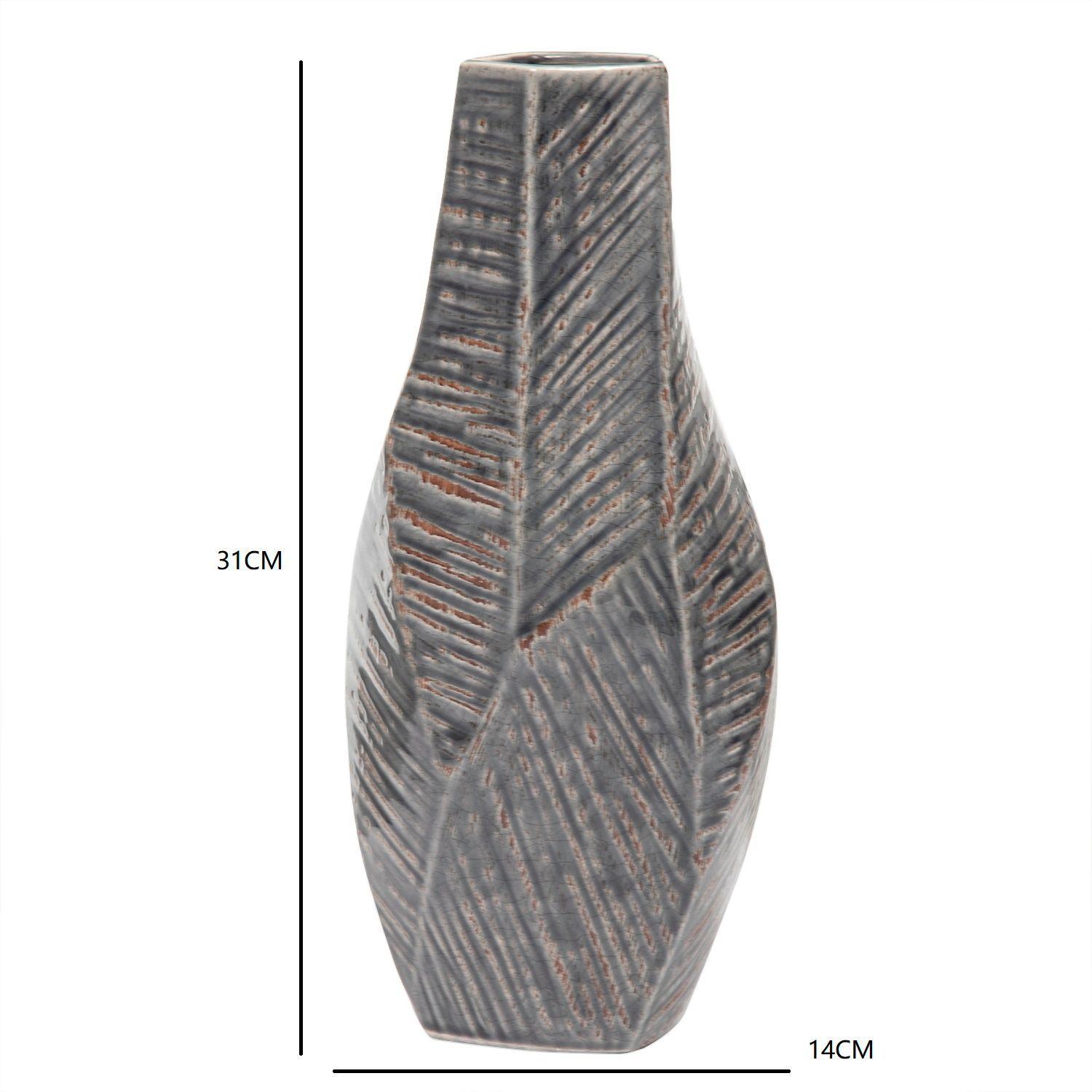 Florero Hojas Gris -3