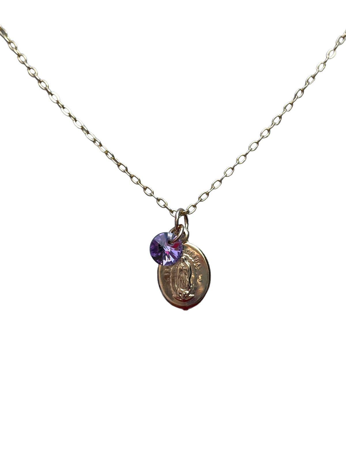 Cadena Plata 925 Virgen Guadalupe dije plata Detalle Cristal Swarovski Elements-0
