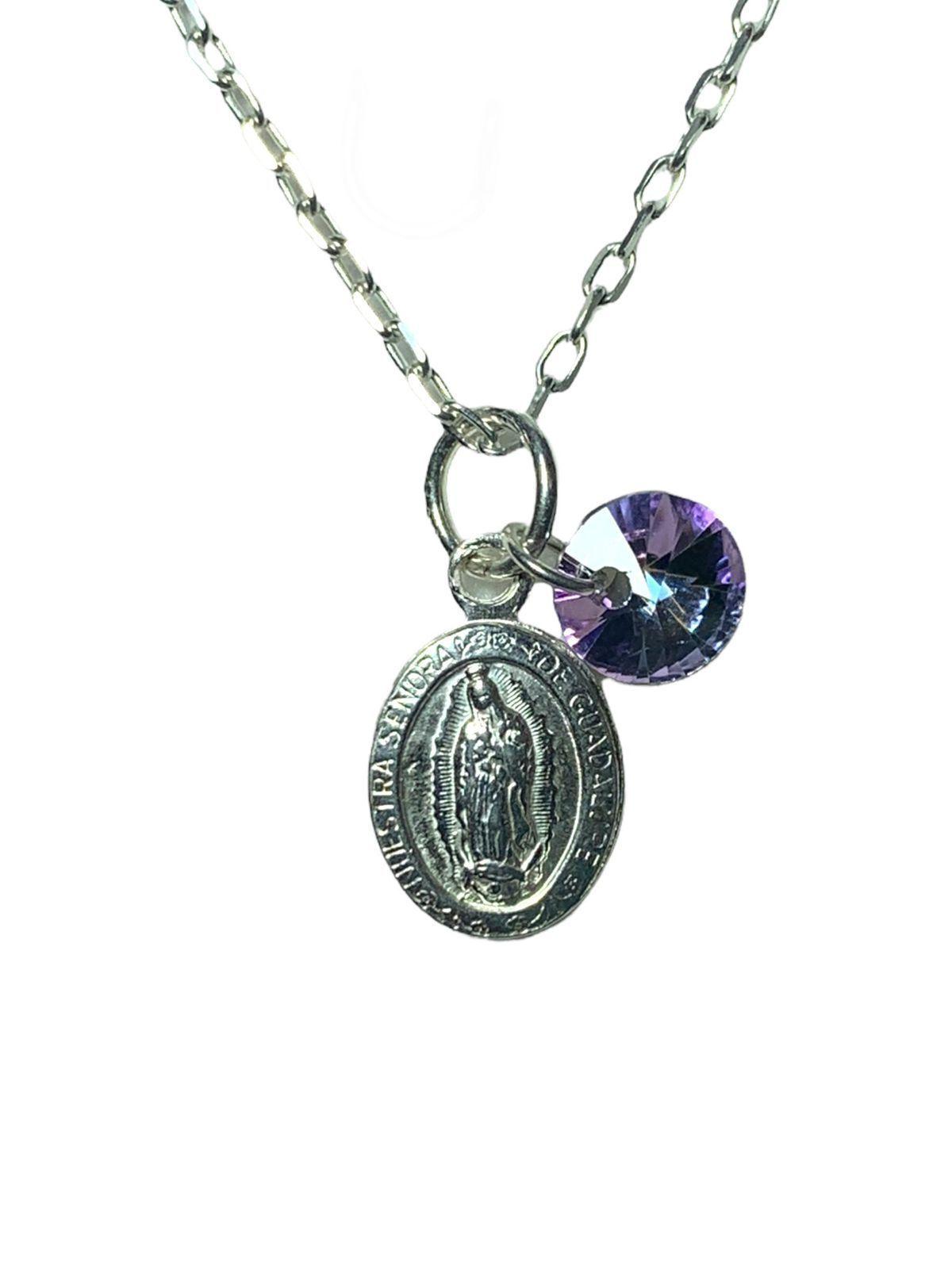 Cadena Plata 925 Virgen Guadalupe dije plata Detalle Cristal Swarovski Elements-1