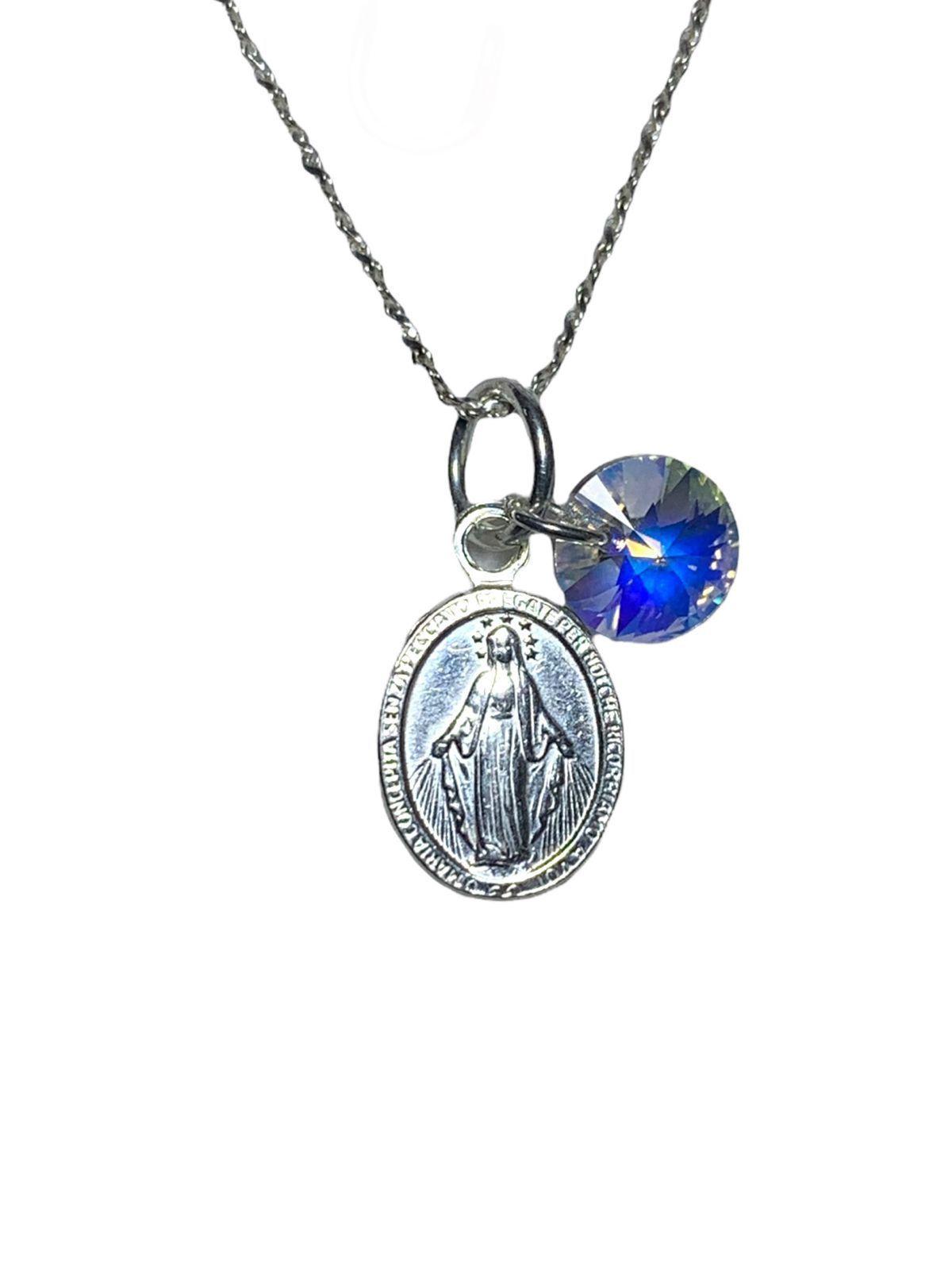 Cadena de Plata 925 con Medalla Virgen de los Rayos con cristal Swarovski Elements-1