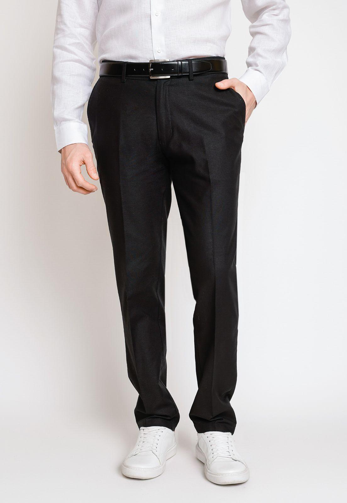 Pantalón Hombre Mezcla Algodón Lino Liso Slim Venancio Negro-0