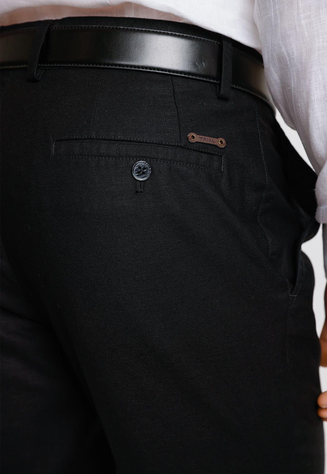 Pantalón Hombre Mezcla Algodón Lino Liso Slim Venancio Negro-2