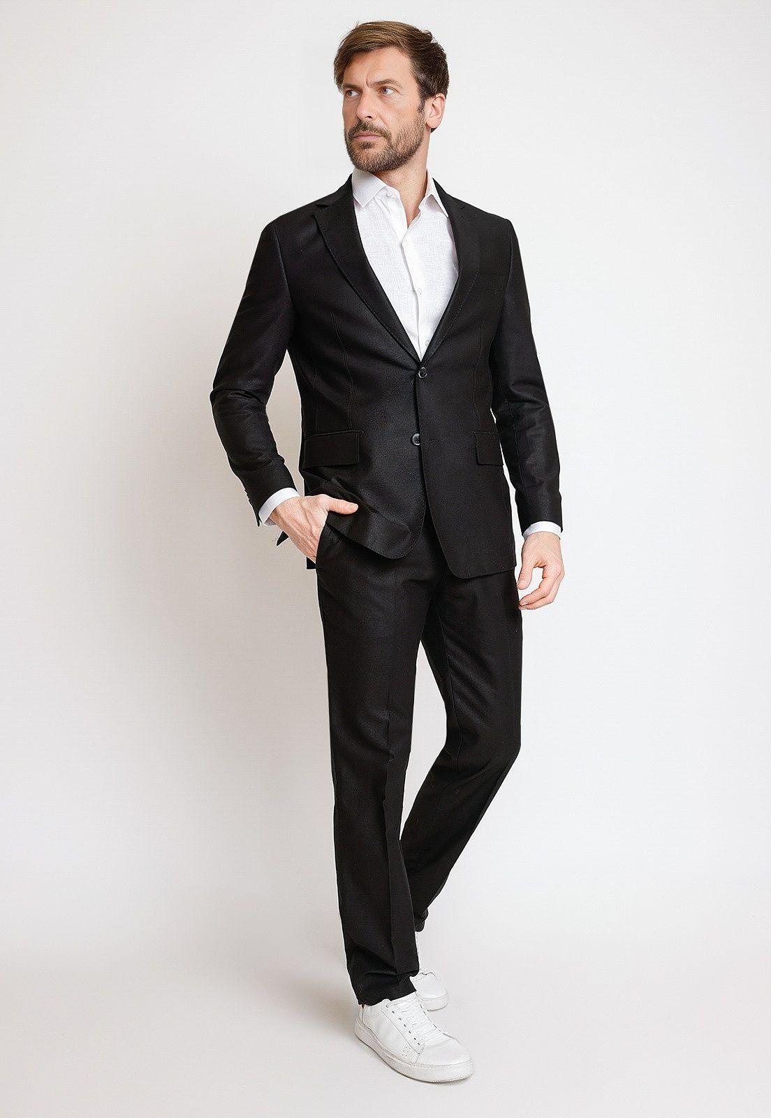 Pantalón Hombre Mezcla Algodón Lino Liso Slim Venancio Negro-4