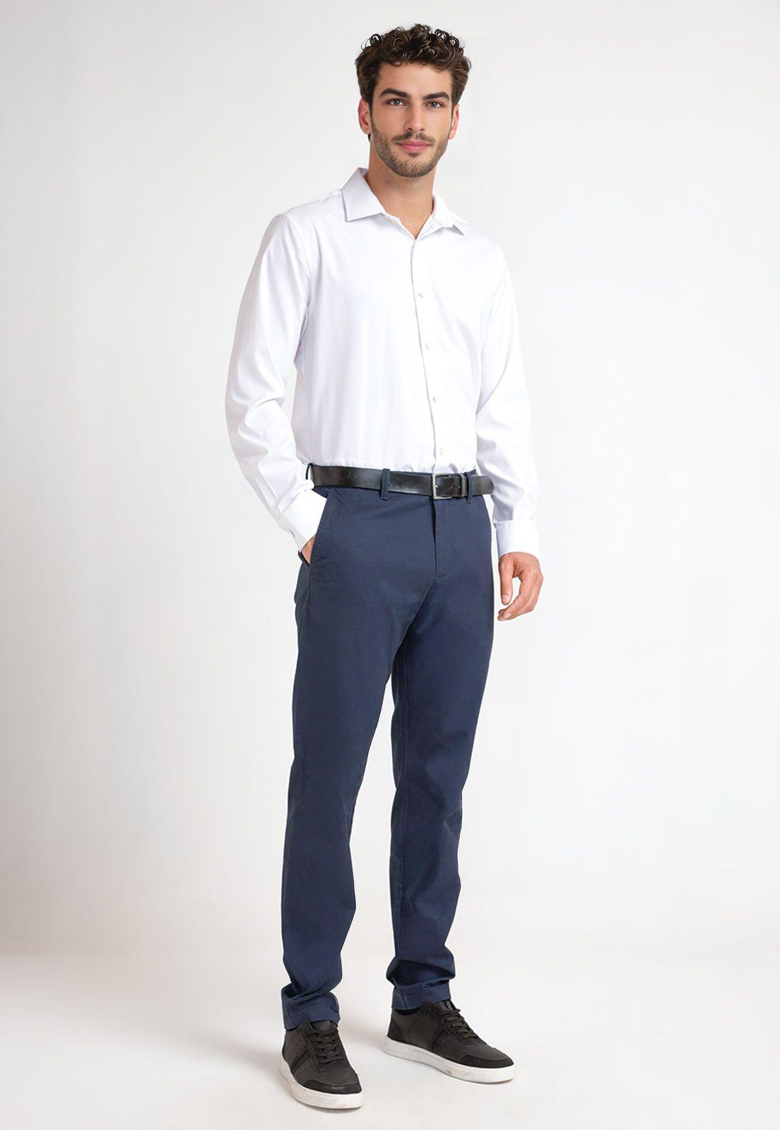 Camisa De Hombre Formal Liso Blanco-3