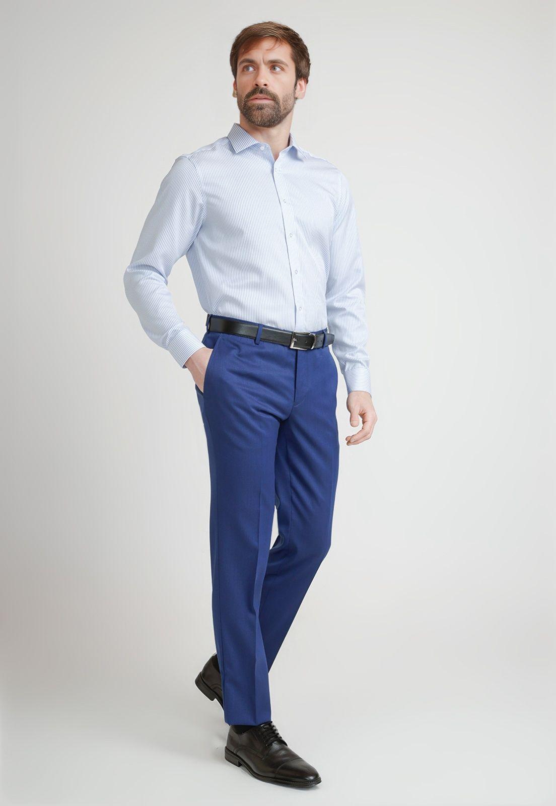 Camisa Formal Hombre Non Iron Líneas Slim Travel Blanco/Celeste-3