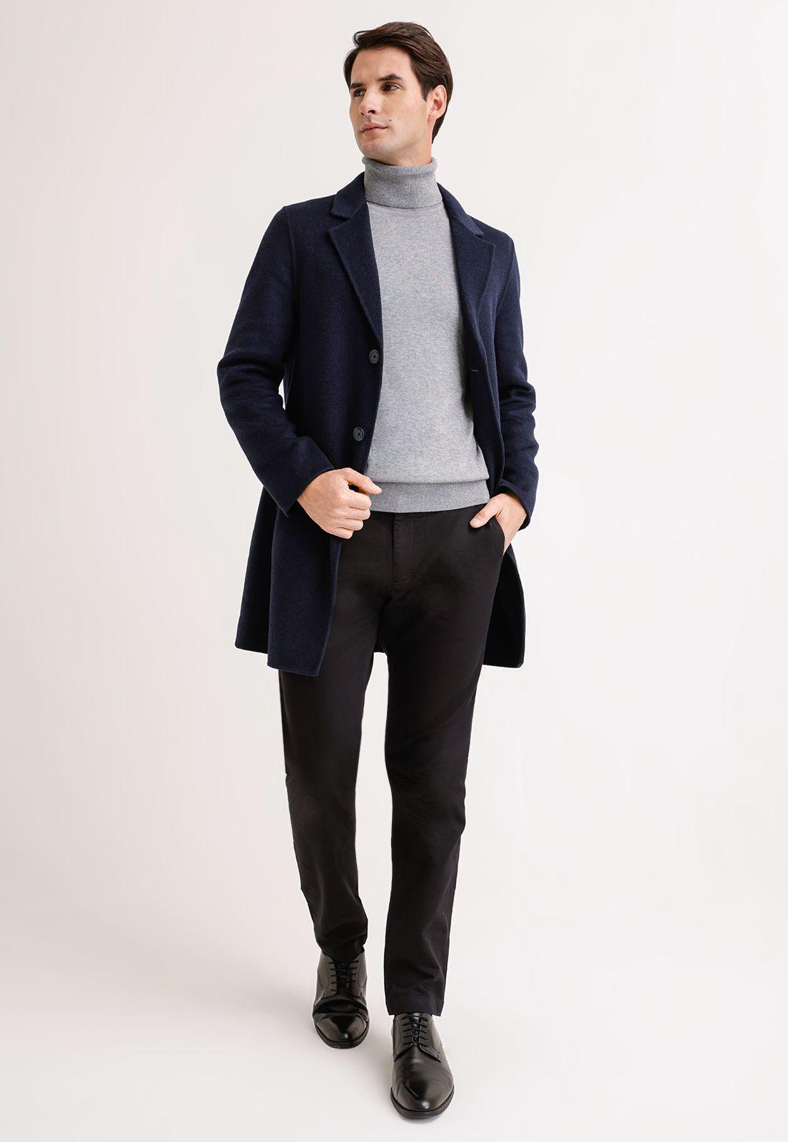 Abrigo Hombre Lana Liso Navy-3