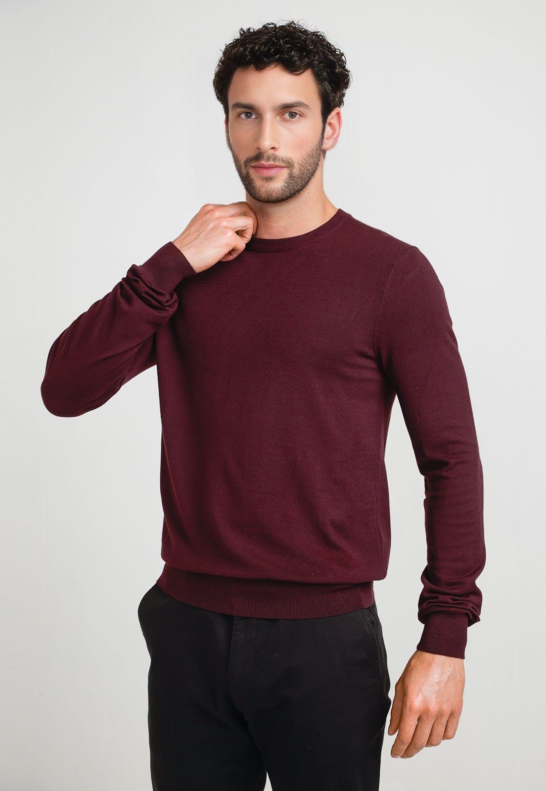 Sweater Hombre Cuello Redondo Burdeo-0