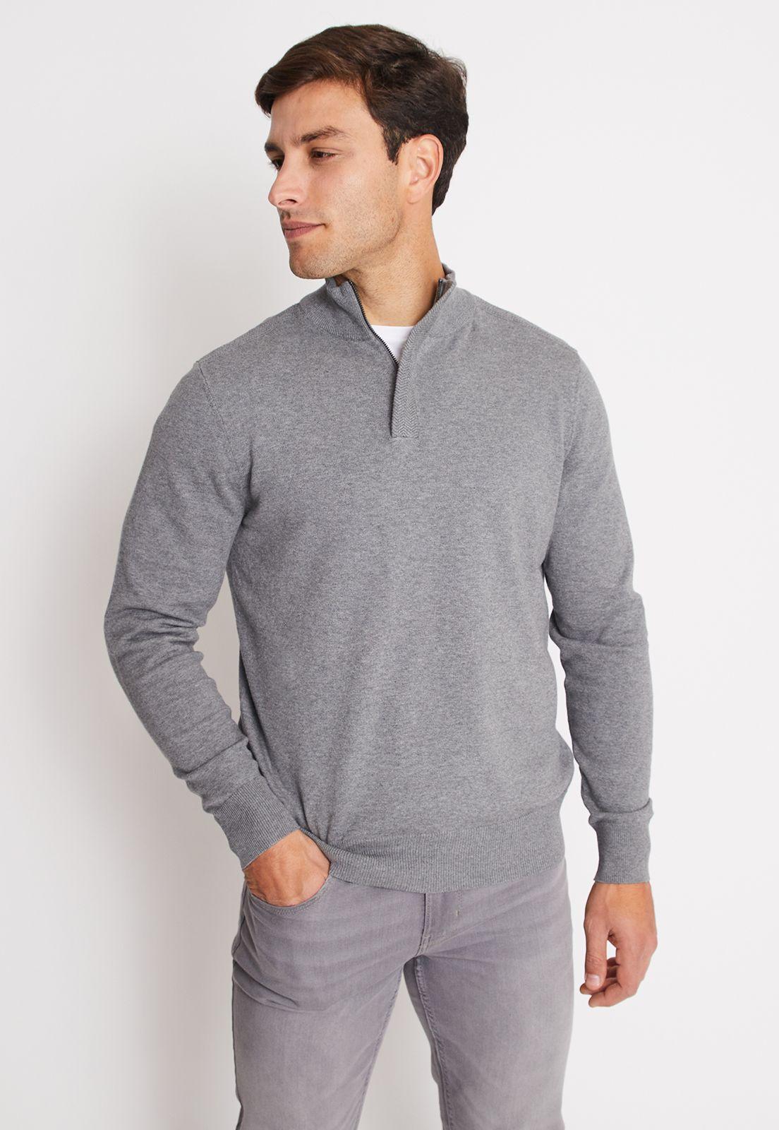Sweater Hombre Con Cierre Gris Melange-0
