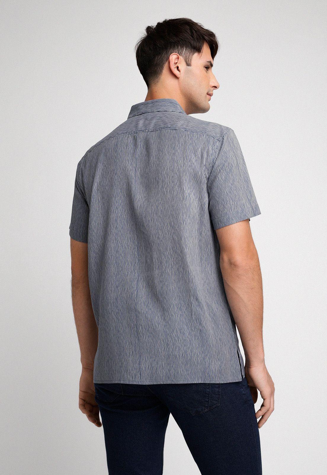 Camisa Hombre Manga Corta Estampada Azul Oscuro-1