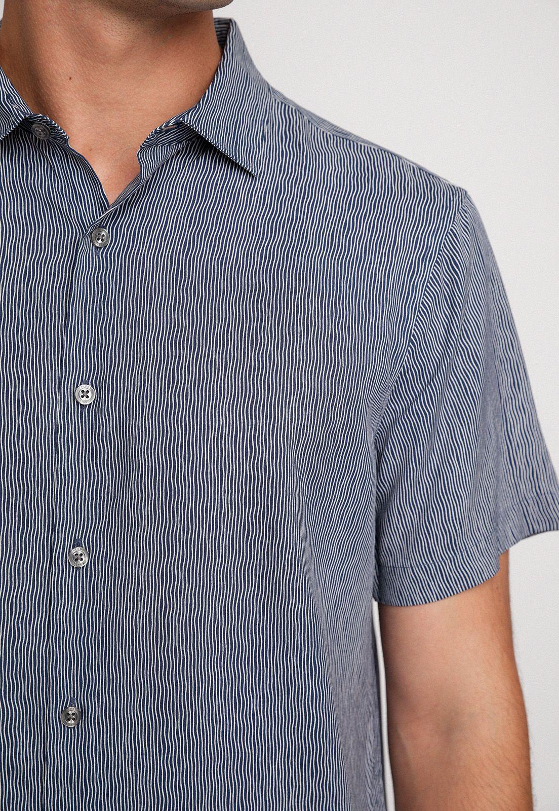 Camisa Hombre Manga Corta Estampada Azul Oscuro-2