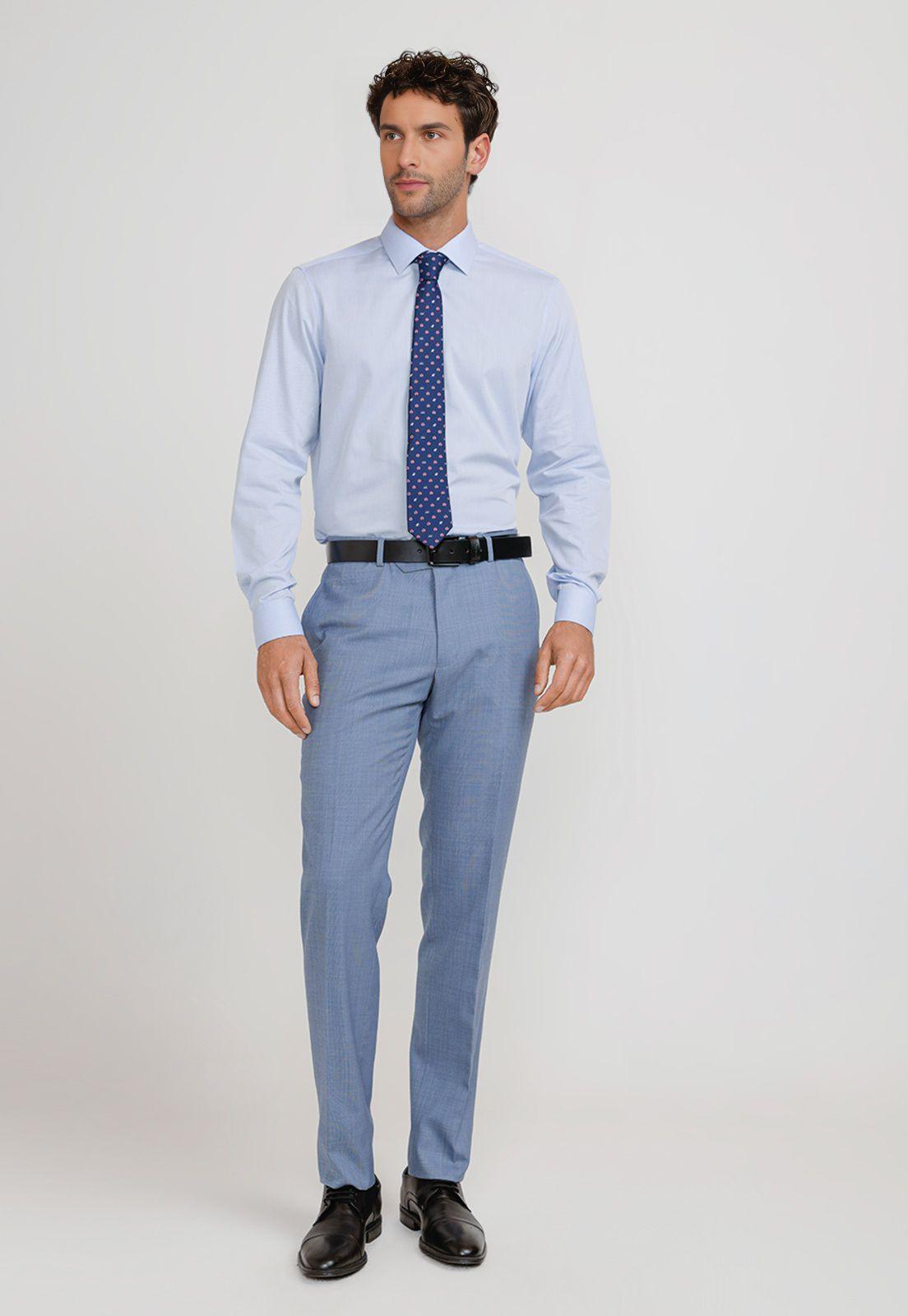 Camisa Hombre Formal Algodón Aniversario Celeste-3