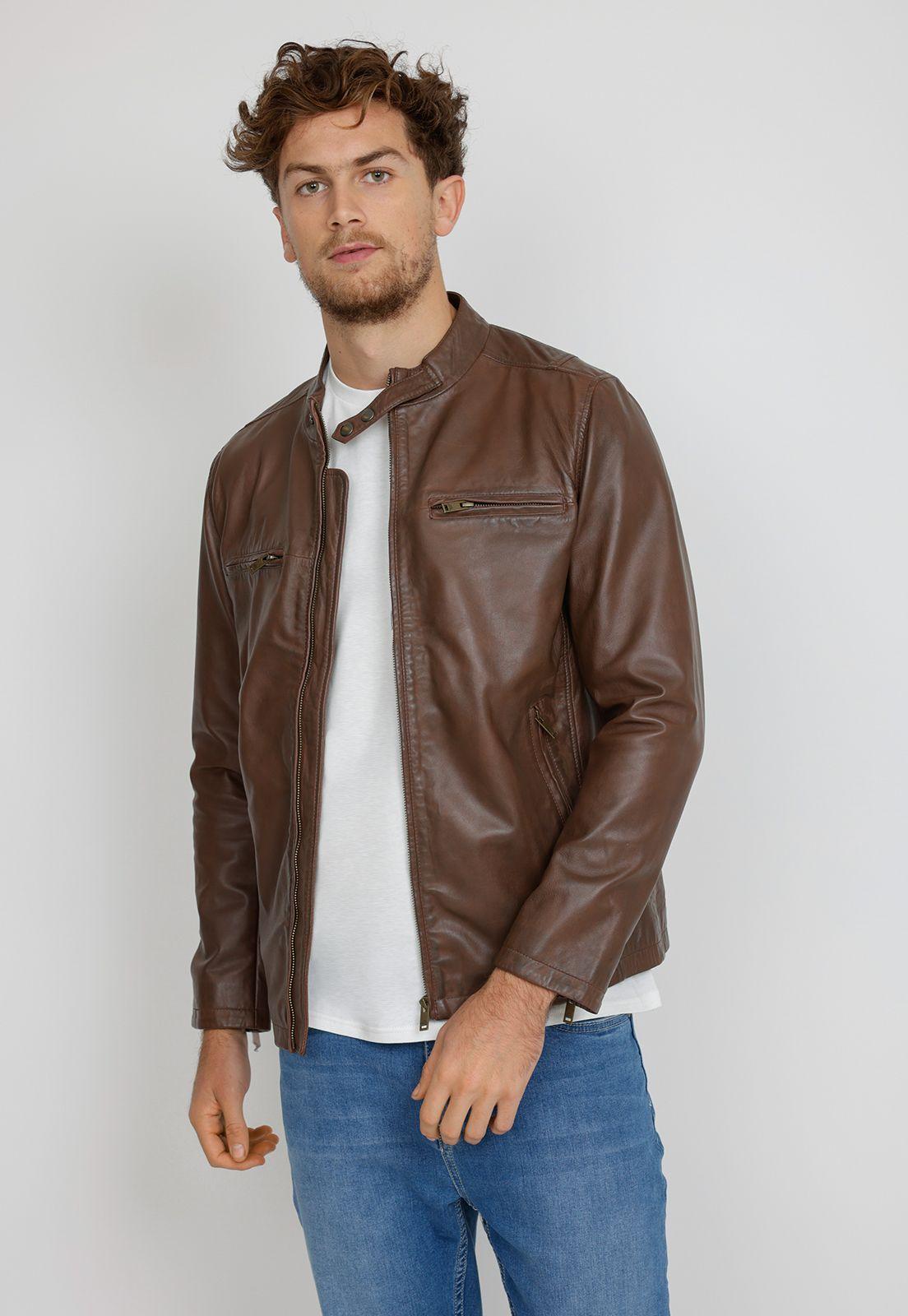 Chaqueta hombre Casual Slim Fit Adam Cuero Café -0