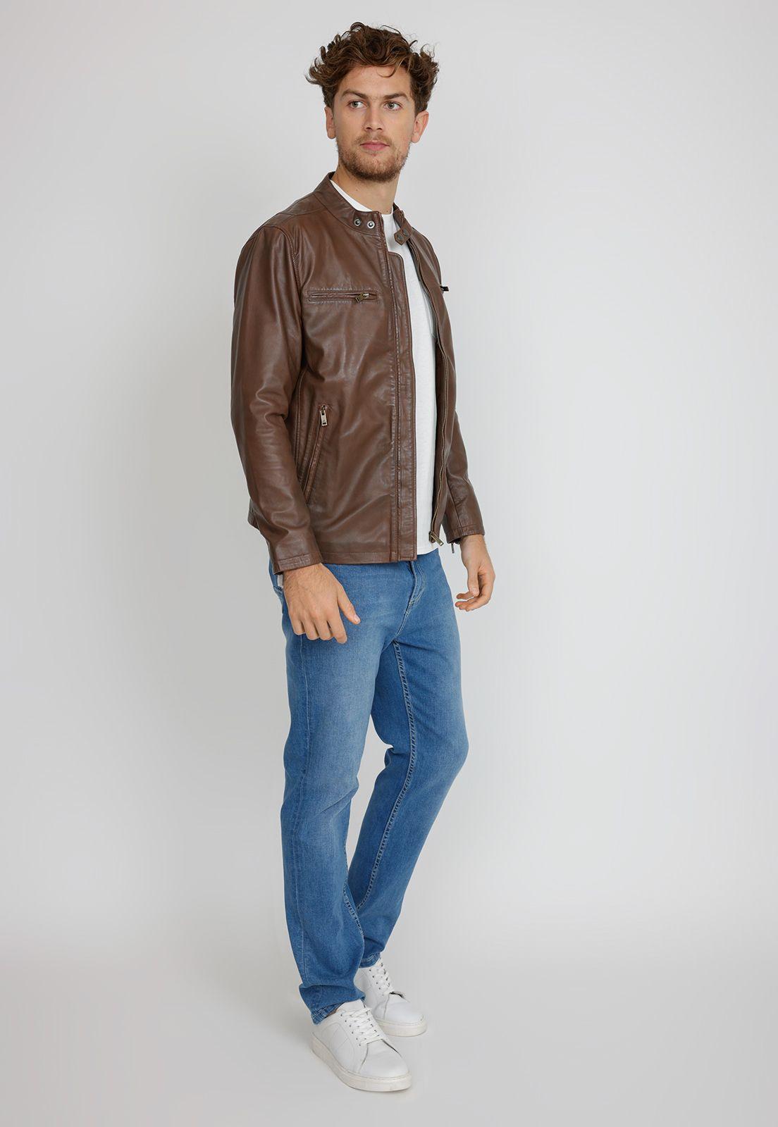 Chaqueta hombre Casual Slim Fit Adam Cuero Café -3