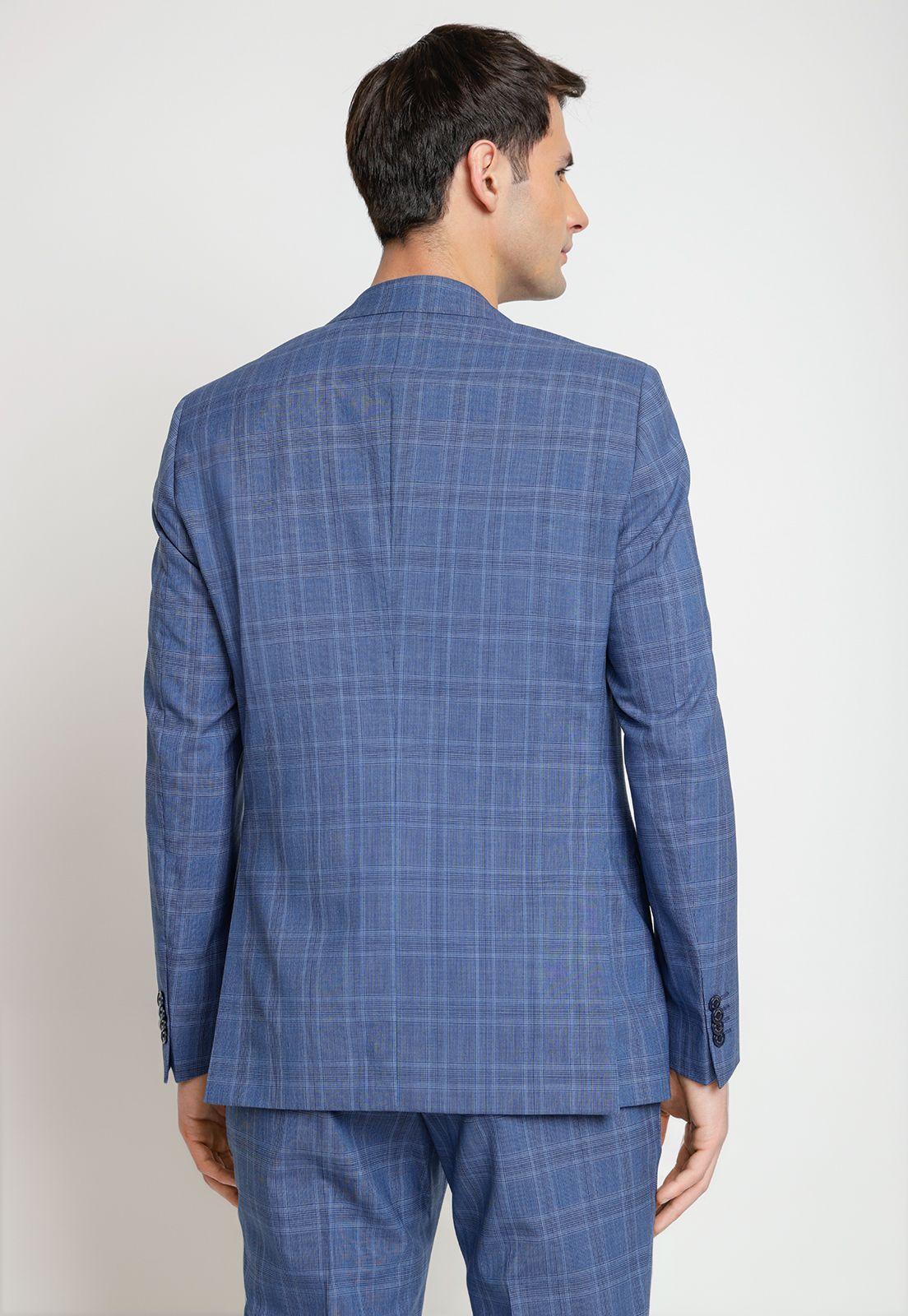 Traje Formal Lana Tela Cuadros Azul Claro-3