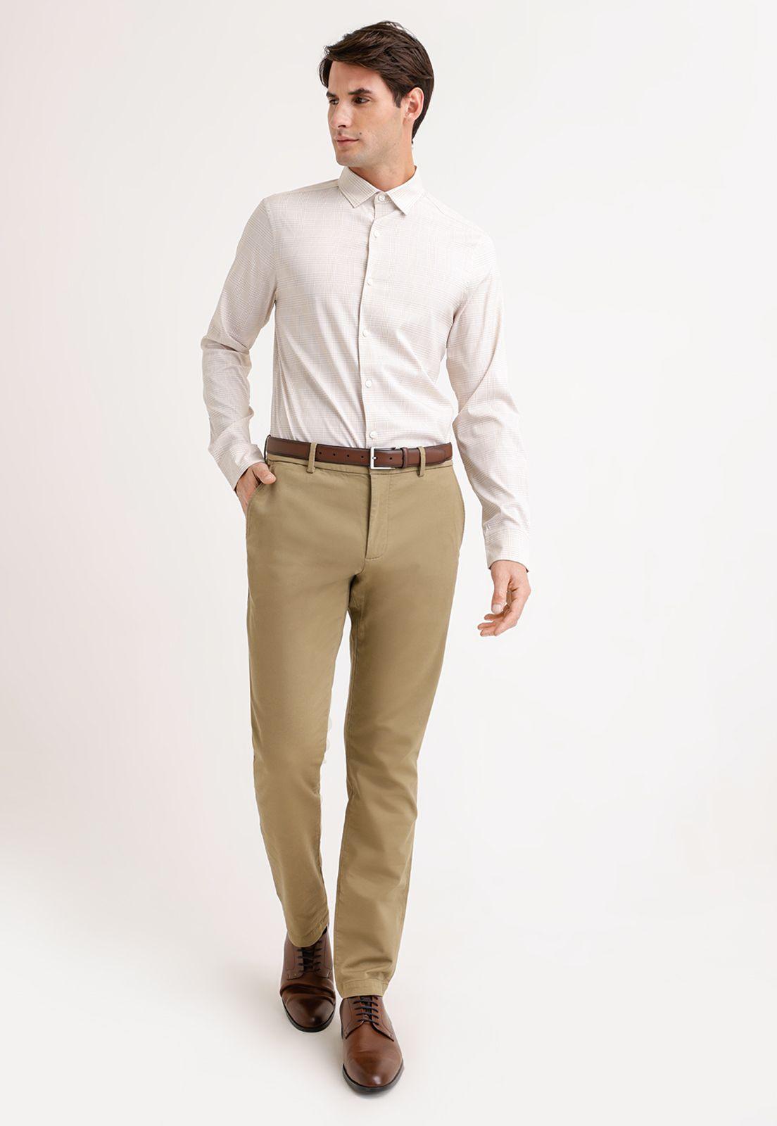 Camisa Hombre Manga Larga Stretch Beige-3