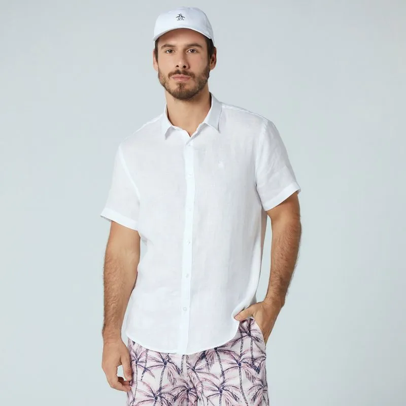 Camisa Hombre Manga Corta Pete Lino Blanco-0