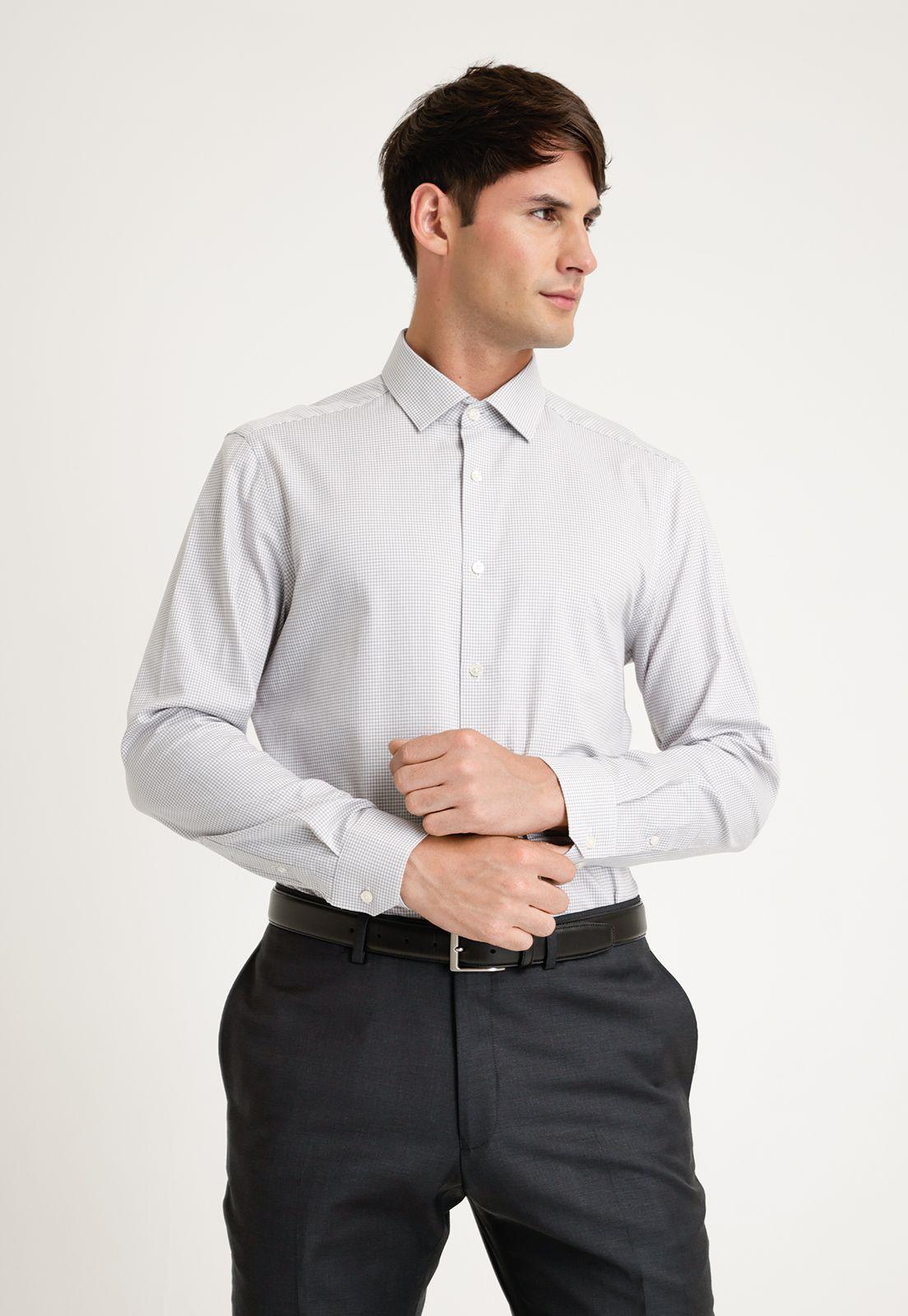 Camisa Hombre Formal Algodón Microdiseño Gris Claro-0