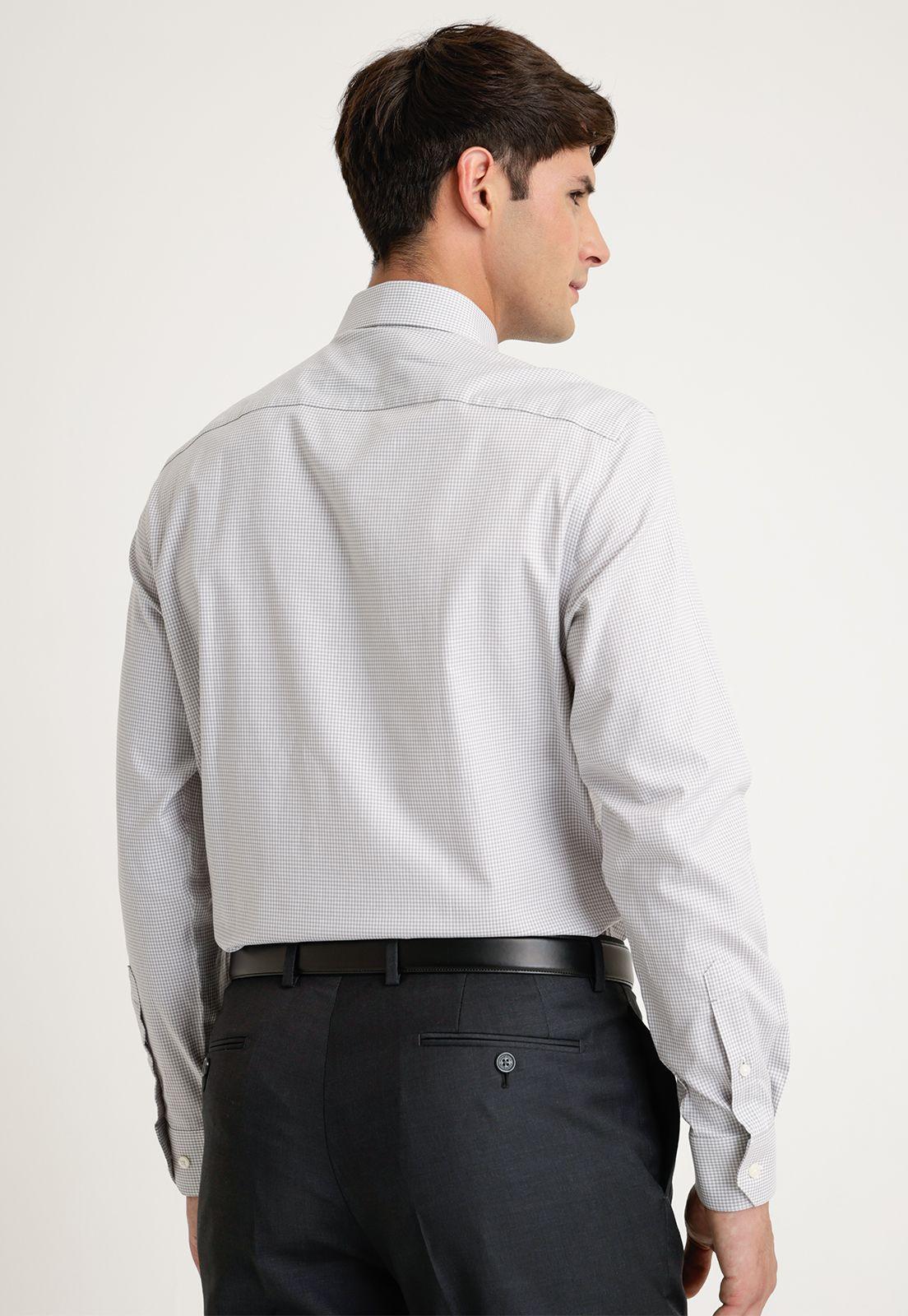 Camisa Hombre Formal Algodón Microdiseño Gris Claro-1