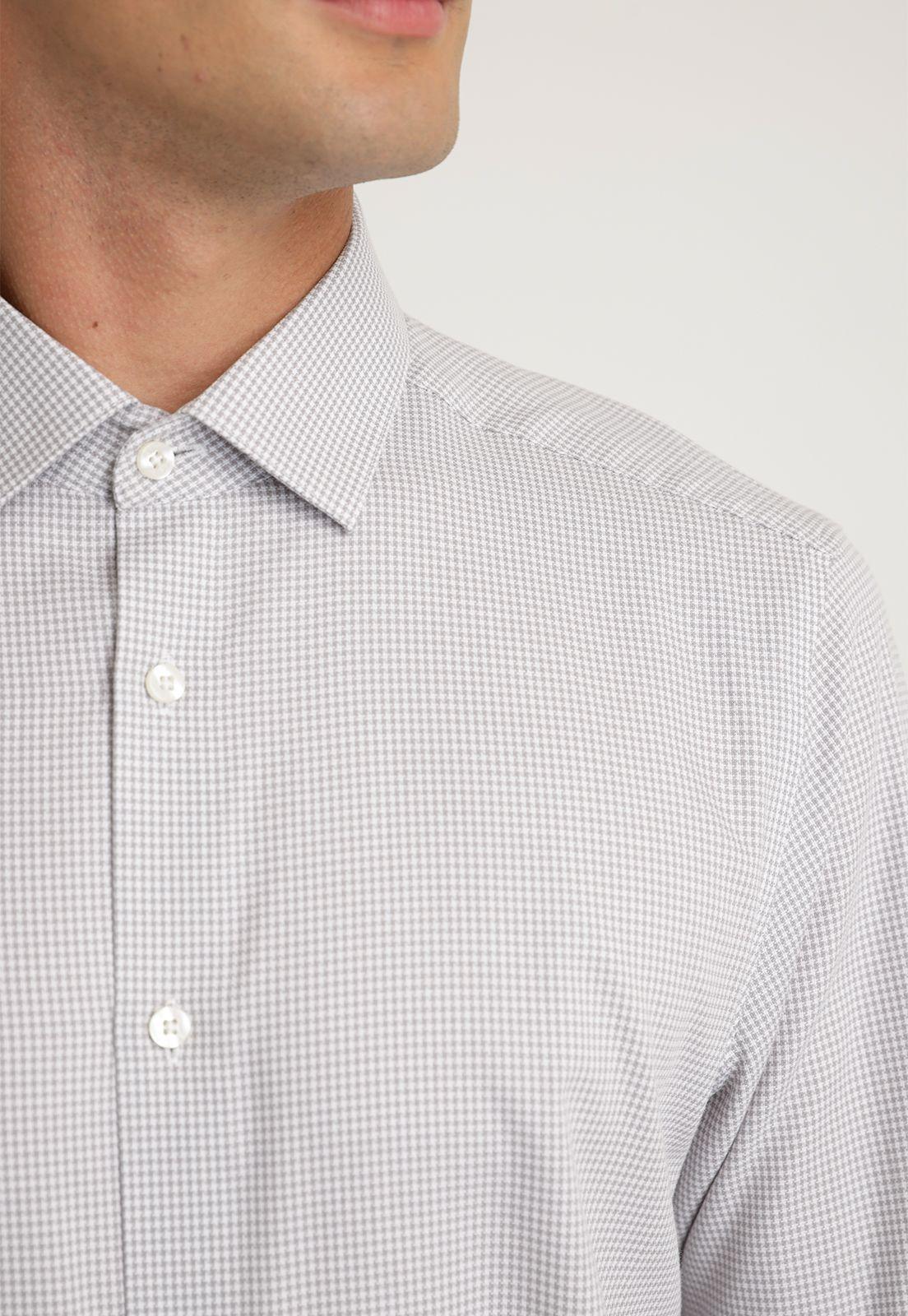 Camisa Hombre Formal Algodón Microdiseño Gris Claro-2