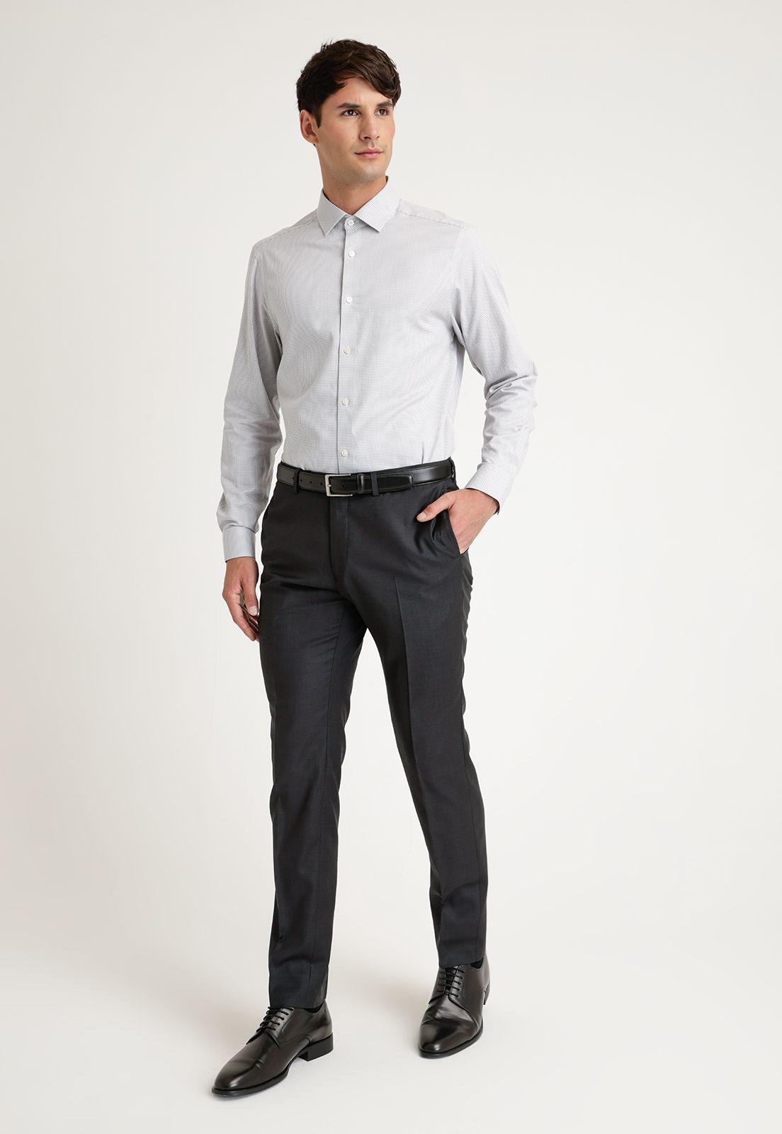 Camisa Hombre Formal Algodón Microdiseño Gris Claro-3