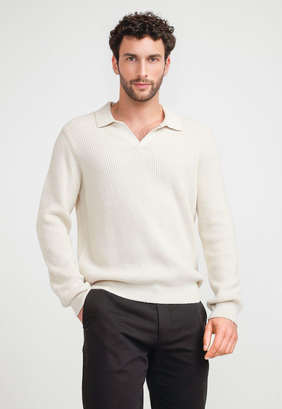 Sweater Hombre Cuello Polo Avena-0