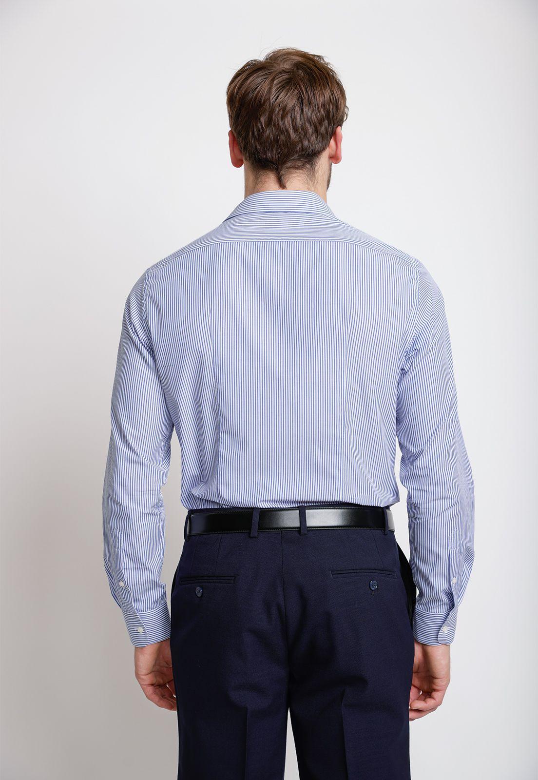 Camisa Formal Hombre Lino Líneas Slim Vercelli Blanco/Azul-1