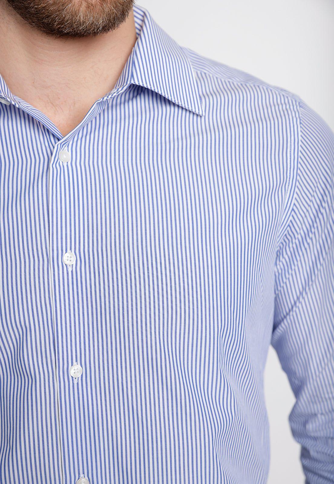 Camisa Formal Hombre Lino Líneas Slim Vercelli Blanco/Azul-2