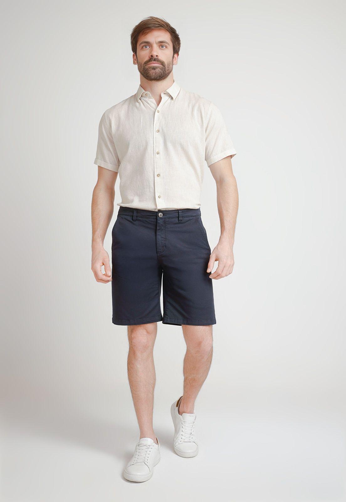 Bermuda Hombre Algodón Liso Slim Valerio Azul Marino-3