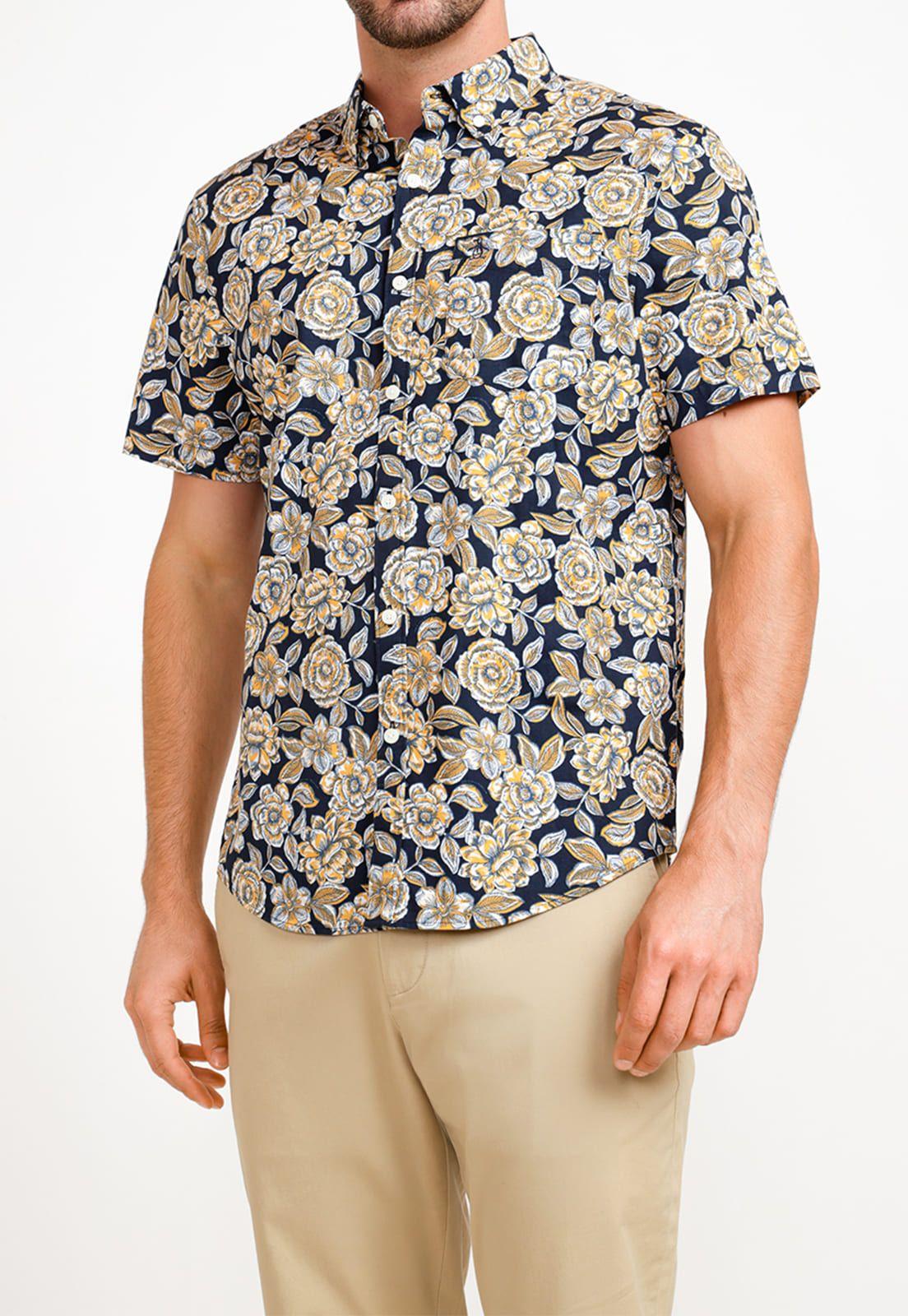 Camisa De Hombre Algodón Estampado Mostaza-0