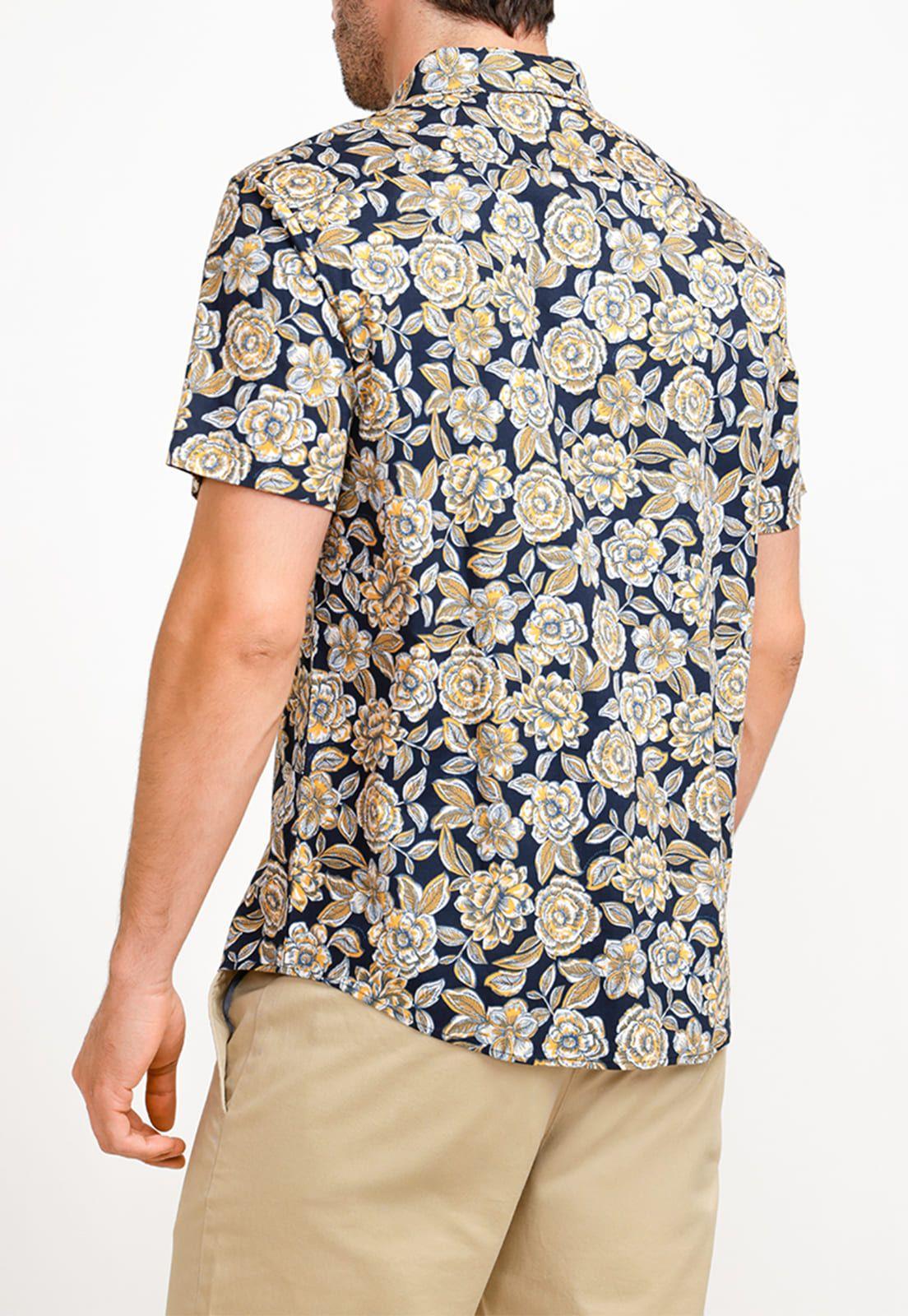 Camisa De Hombre Algodón Estampado Mostaza-1
