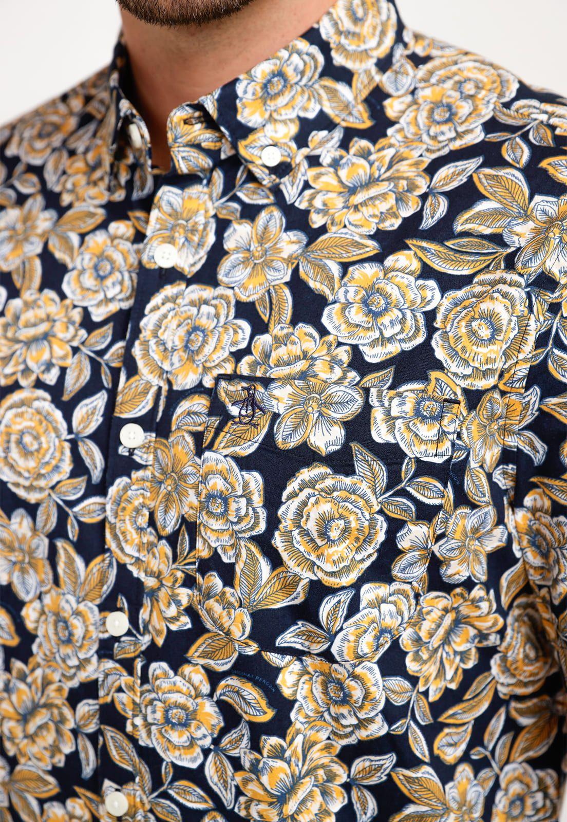 Camisa De Hombre Algodón Estampado Mostaza-2
