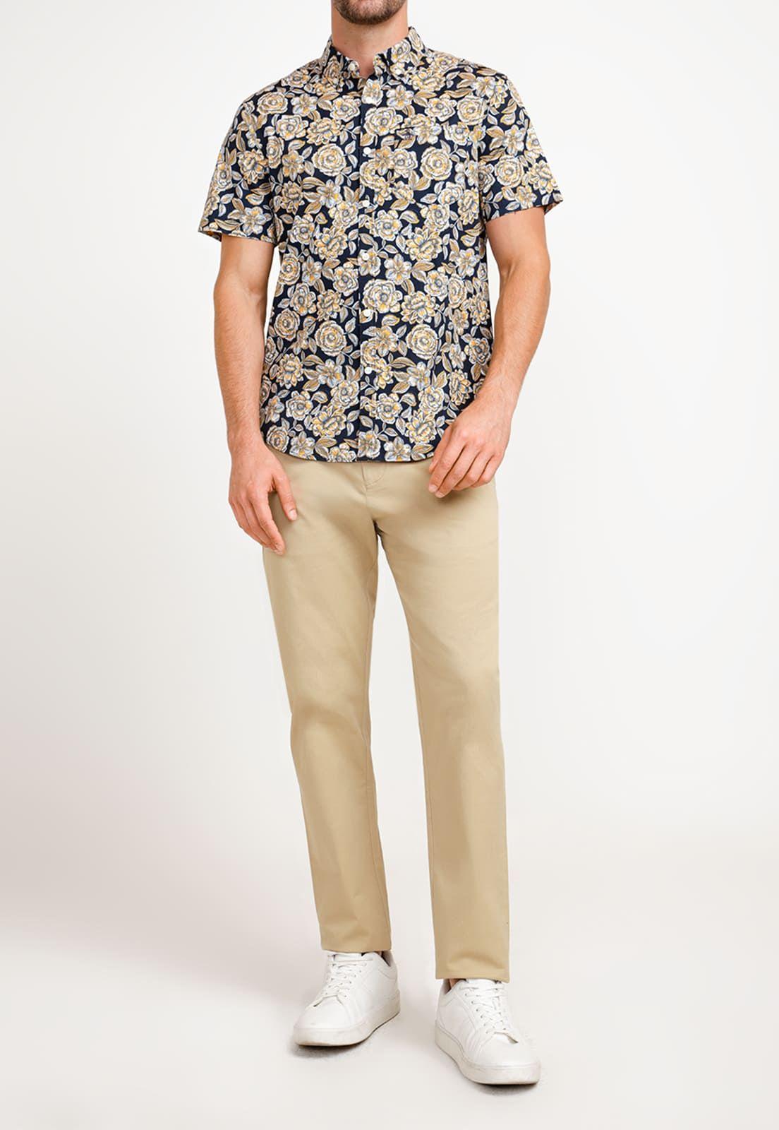 Camisa De Hombre Algodón Estampado Mostaza-3